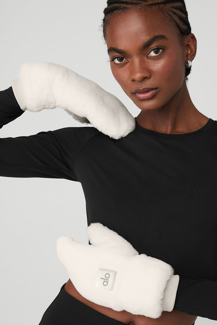 Faux Fur Mittens - Black