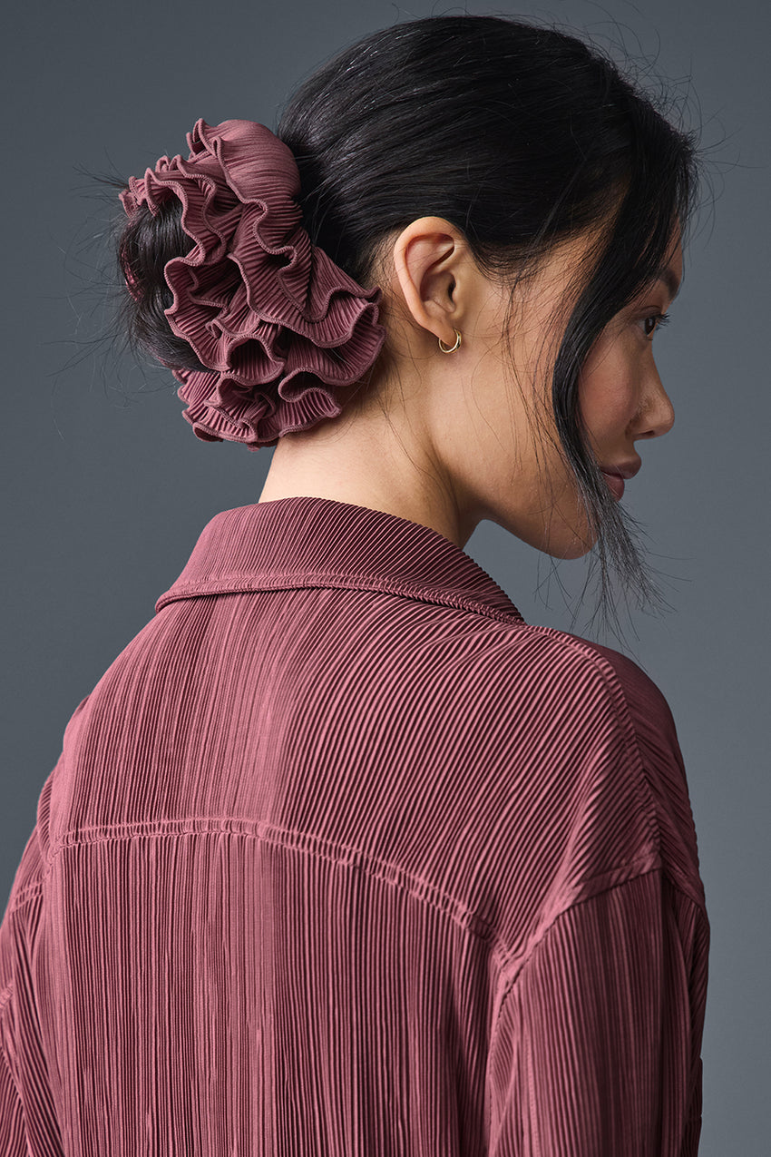 Micro Plisse Oversize Scrunchie - White