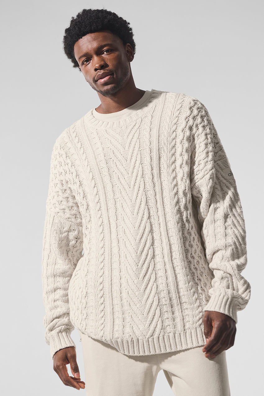 Cable Knit Crew Neck Sweater - Athletic Heather Grey