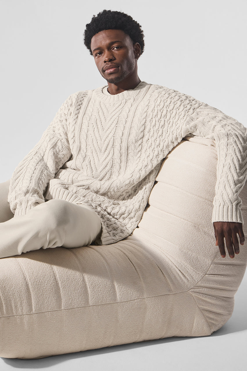 Cable Knit Crew Neck Sweater - Athletic Heather Grey