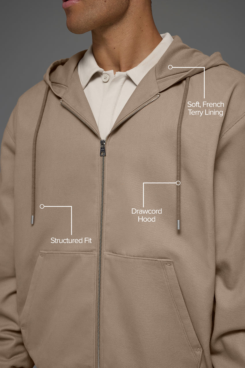 Cotton Canvas Full Zip Hoodie - Black