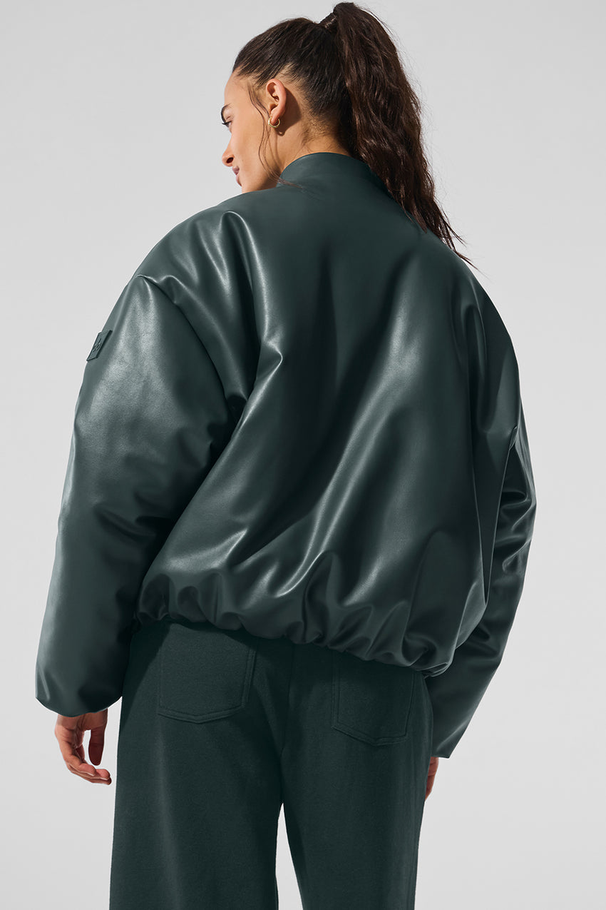 Faux Leather Premier Bomber - Black