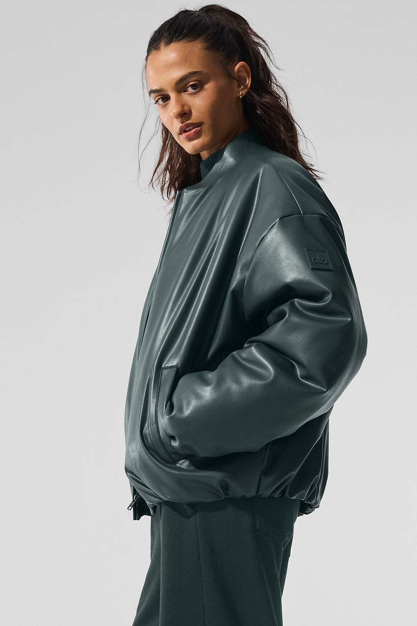 Faux Leather Premier Bomber - Black