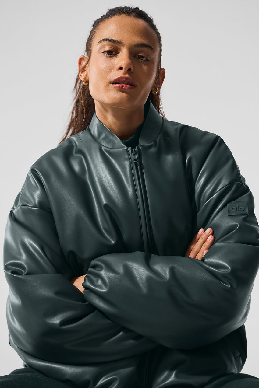 Faux Leather Premier Bomber - Black