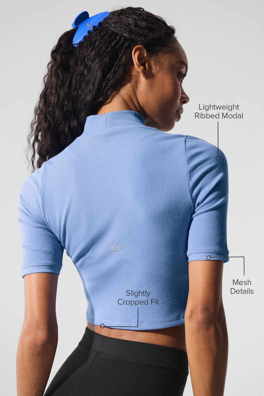 Ribbed Mesh Secret Short Sleeve - Crystal Clear Blue