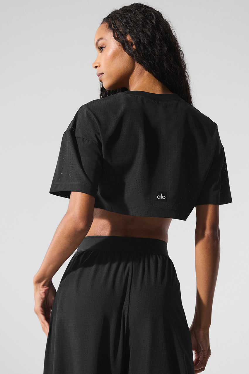 Mesh Cropped Mirage Tee - Black