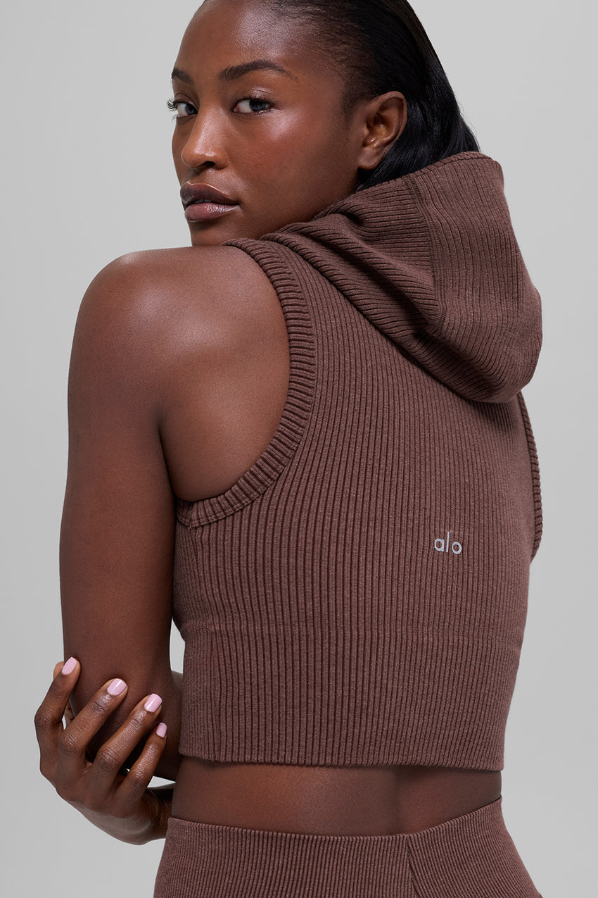 Seamless Two Tone Rib Hooded Vest - Black
