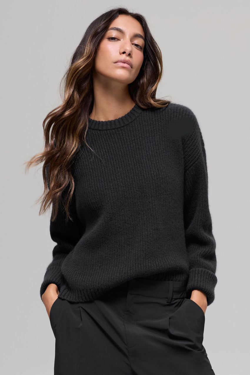 Cashmere Ribbed Noble Crewneck Sweater - Ivory