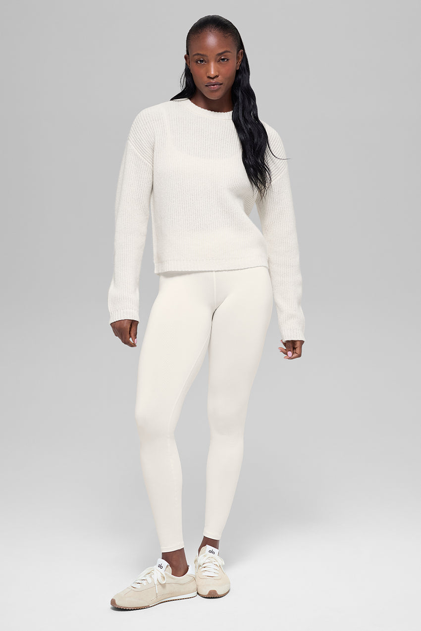 Cashmere Ribbed Noble Crewneck Sweater - Ivory