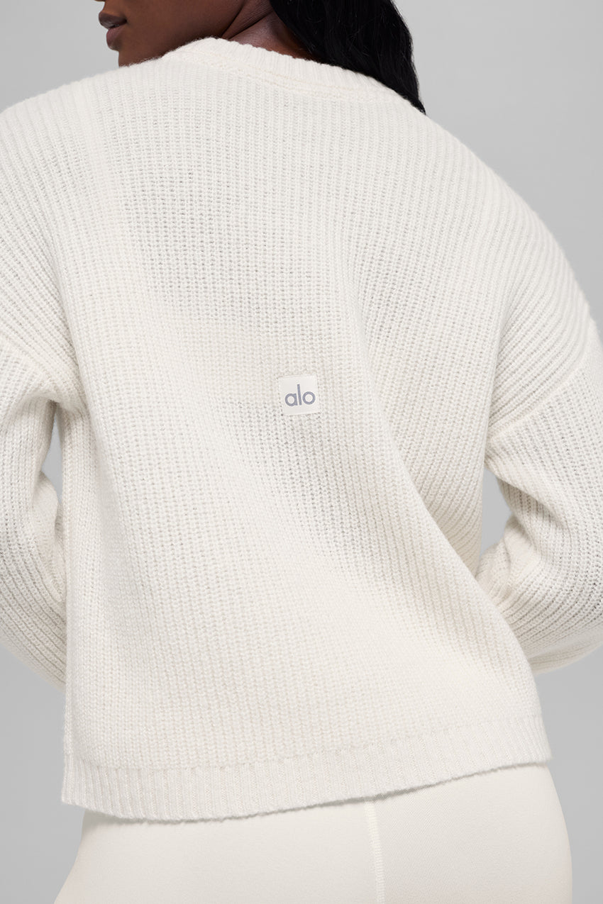 Cashmere Ribbed Noble Crewneck Sweater - Ivory