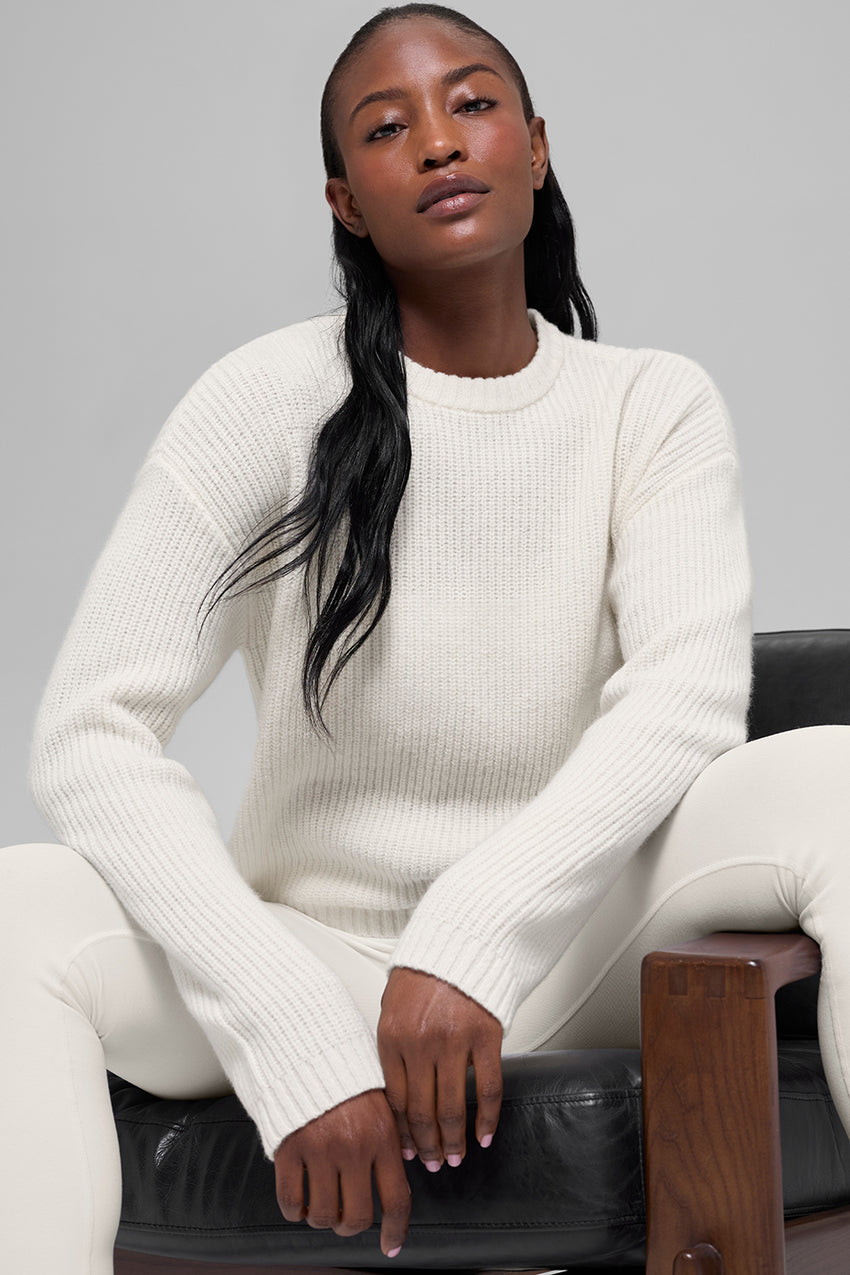 Cashmere Ribbed Noble Crewneck Sweater - Ivory