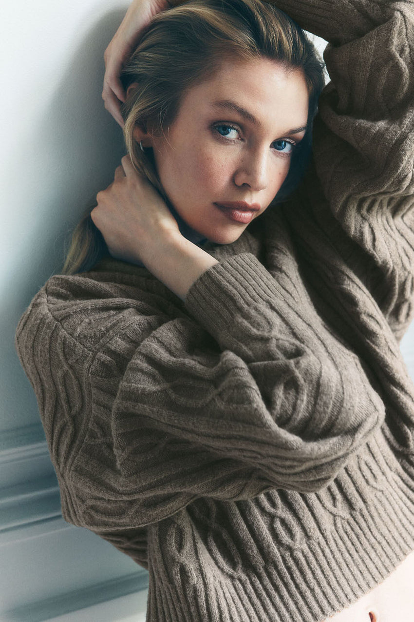 Cable Knit Winter Bliss Hoodie - Athletic Heather Grey