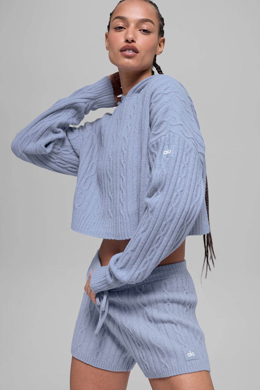 Cable Knit Winter Bliss Hoodie - Athletic Heather Grey
