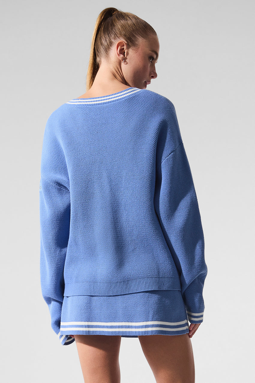 Tennis Club Sweater Knit Cardigan - Athletic Heather Grey/White