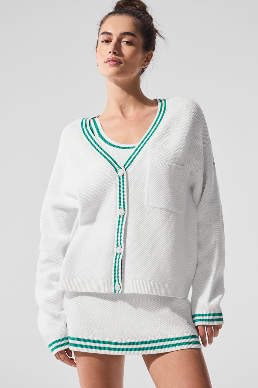 Tennis Club Sweater Knit Cardigan - Athletic Heather Grey/White