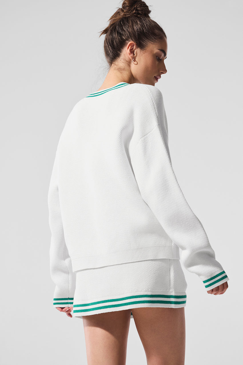 Tennis Club Sweater Knit Cardigan - Athletic Heather Grey/White