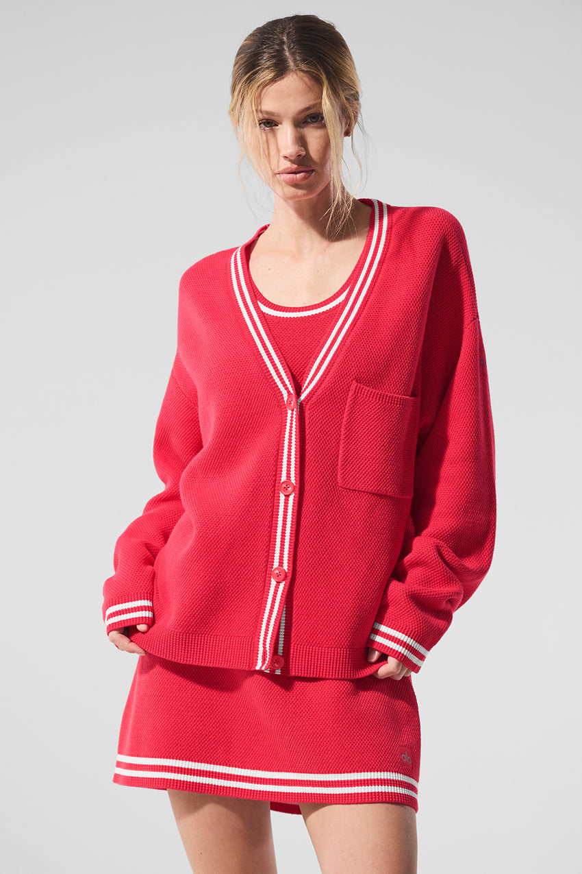 Tennis Club Sweater Knit Cardigan - Athletic Heather Grey/White