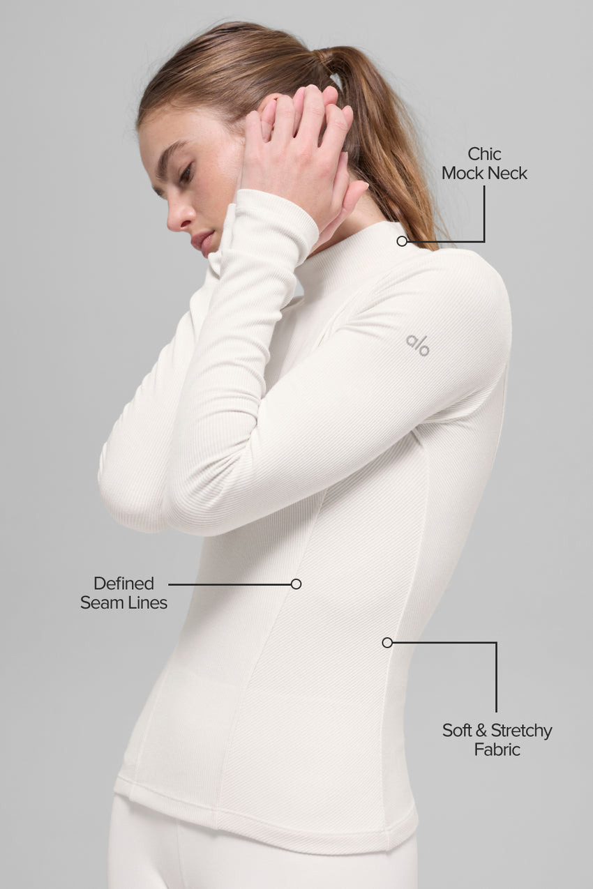 Ribbed Mesmerize Mock Neck Long Sleeve - Black
