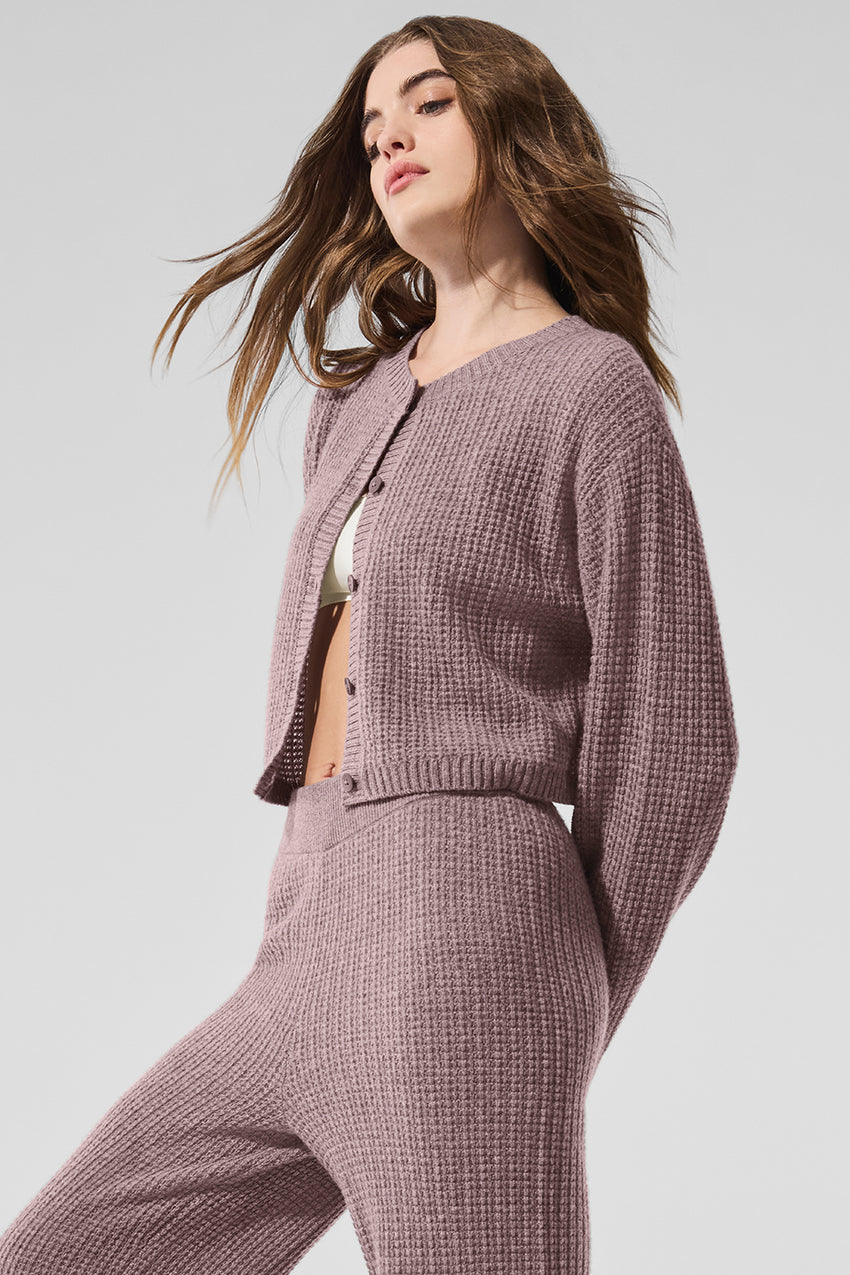 Cashmere Plush Waffle Cardigan - Black