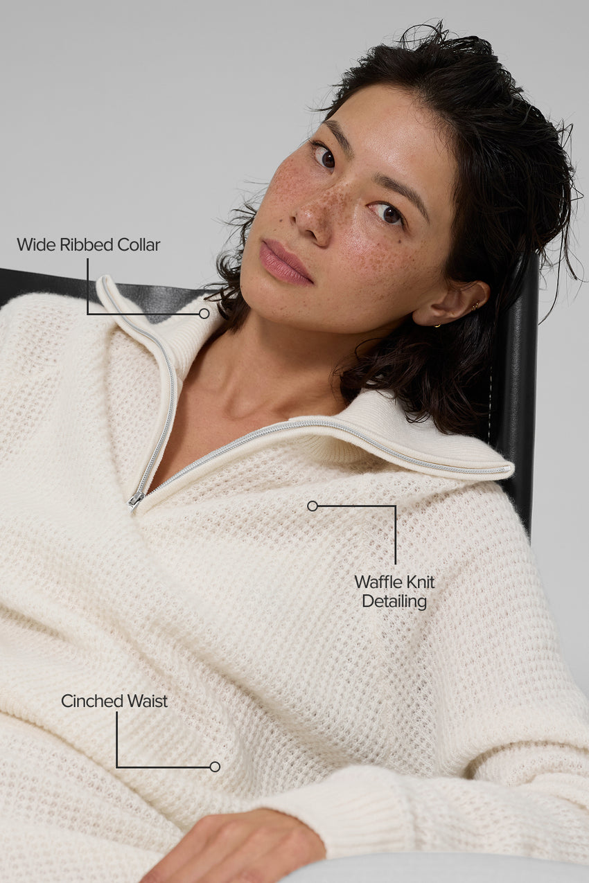Cashmere Plush Waffle 1/4 Zip Pullover - Black