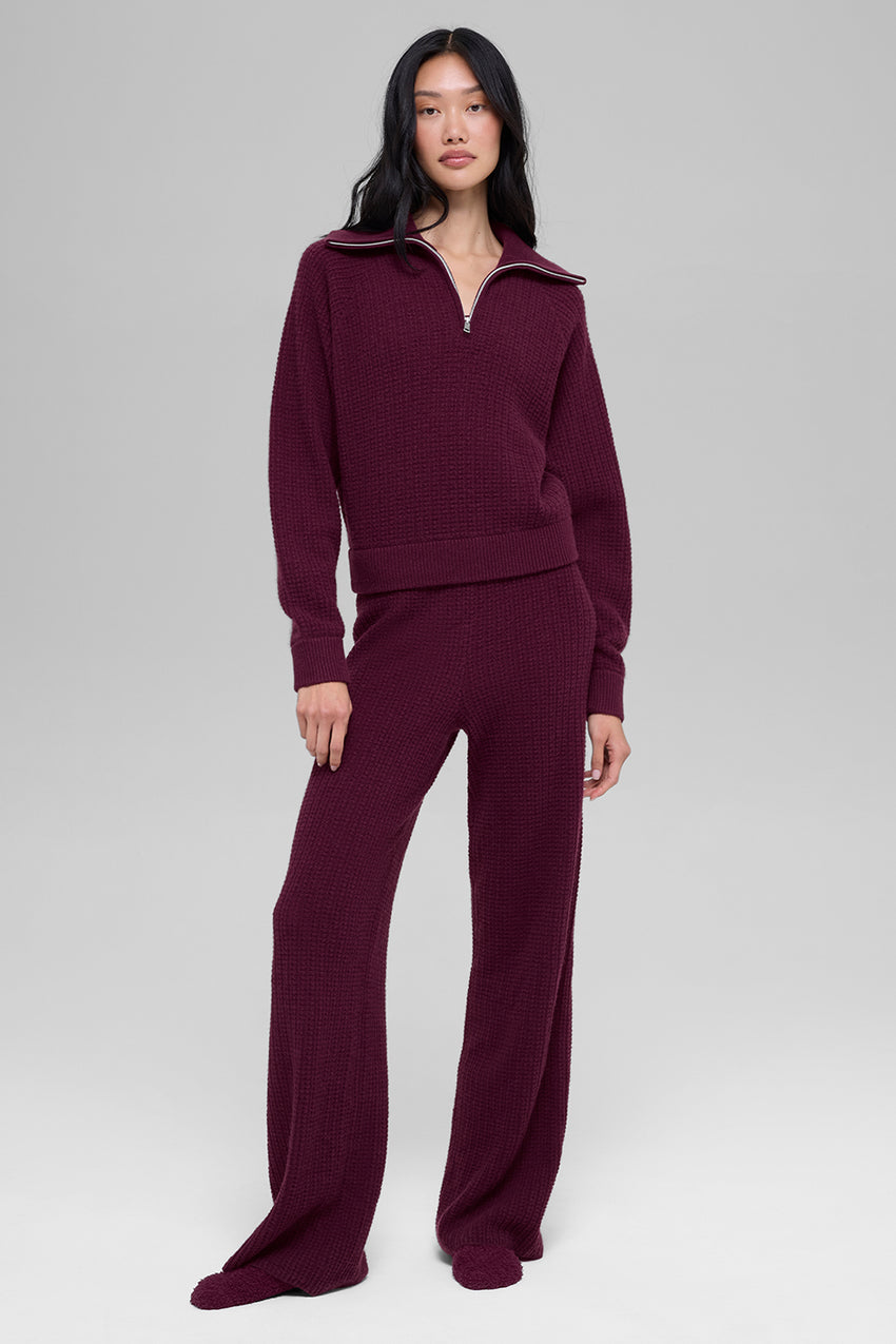 Cashmere Plush Waffle 1/4 Zip Pullover - Black
