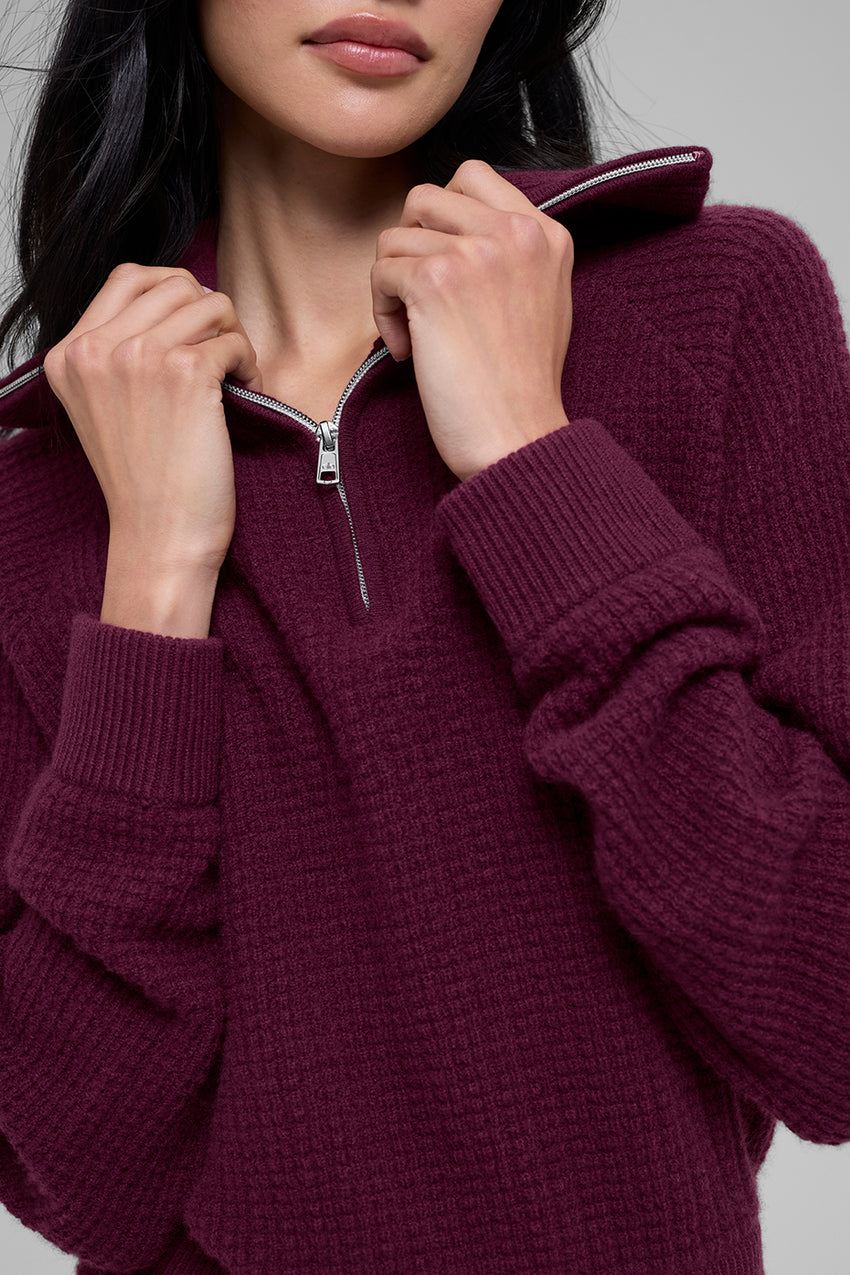 Cashmere Plush Waffle 1/4 Zip Pullover - Black