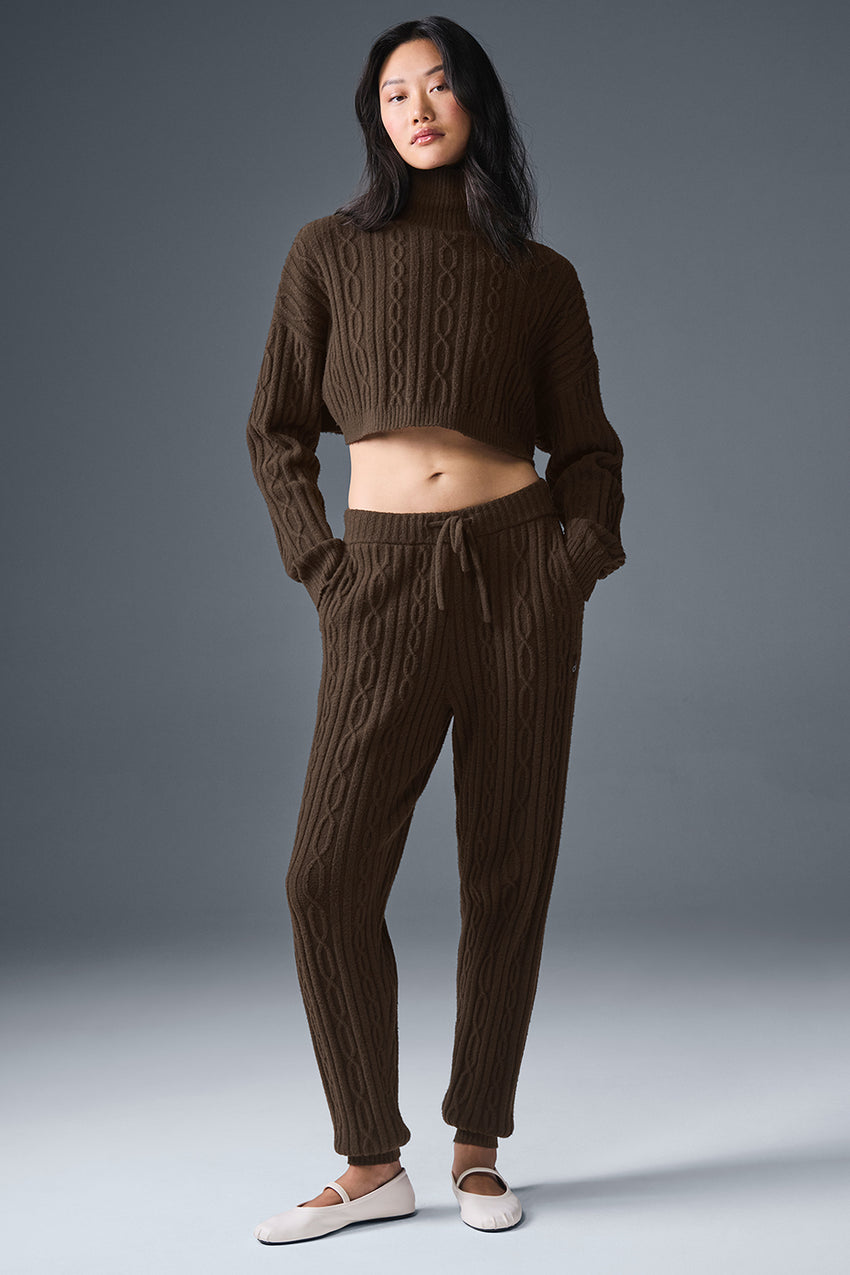 Cable Knit Cropped Winter Bliss Turtleneck Long Sleeve - Ivory