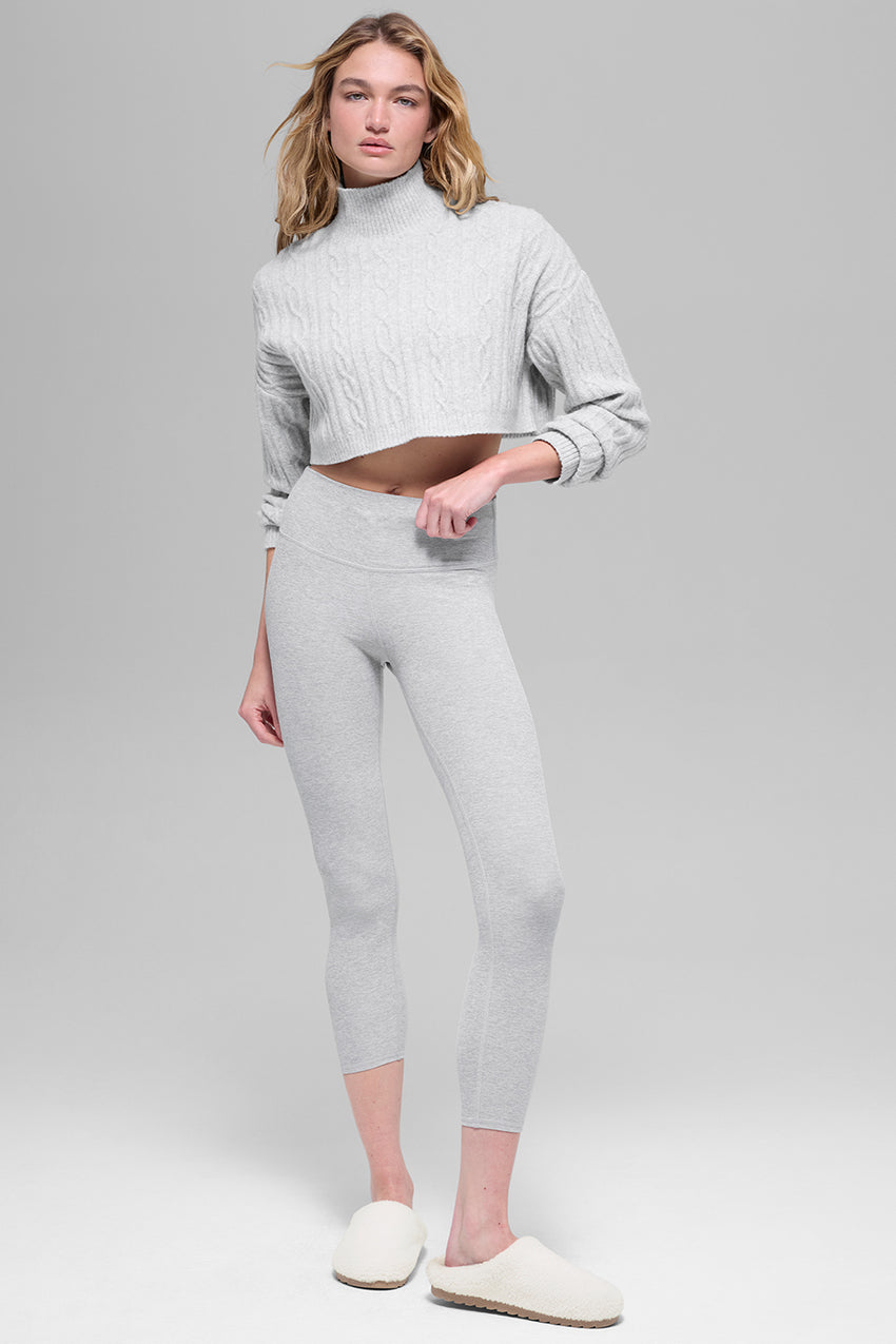 Cable Knit Cropped Winter Bliss Turtleneck Long Sleeve - Ivory