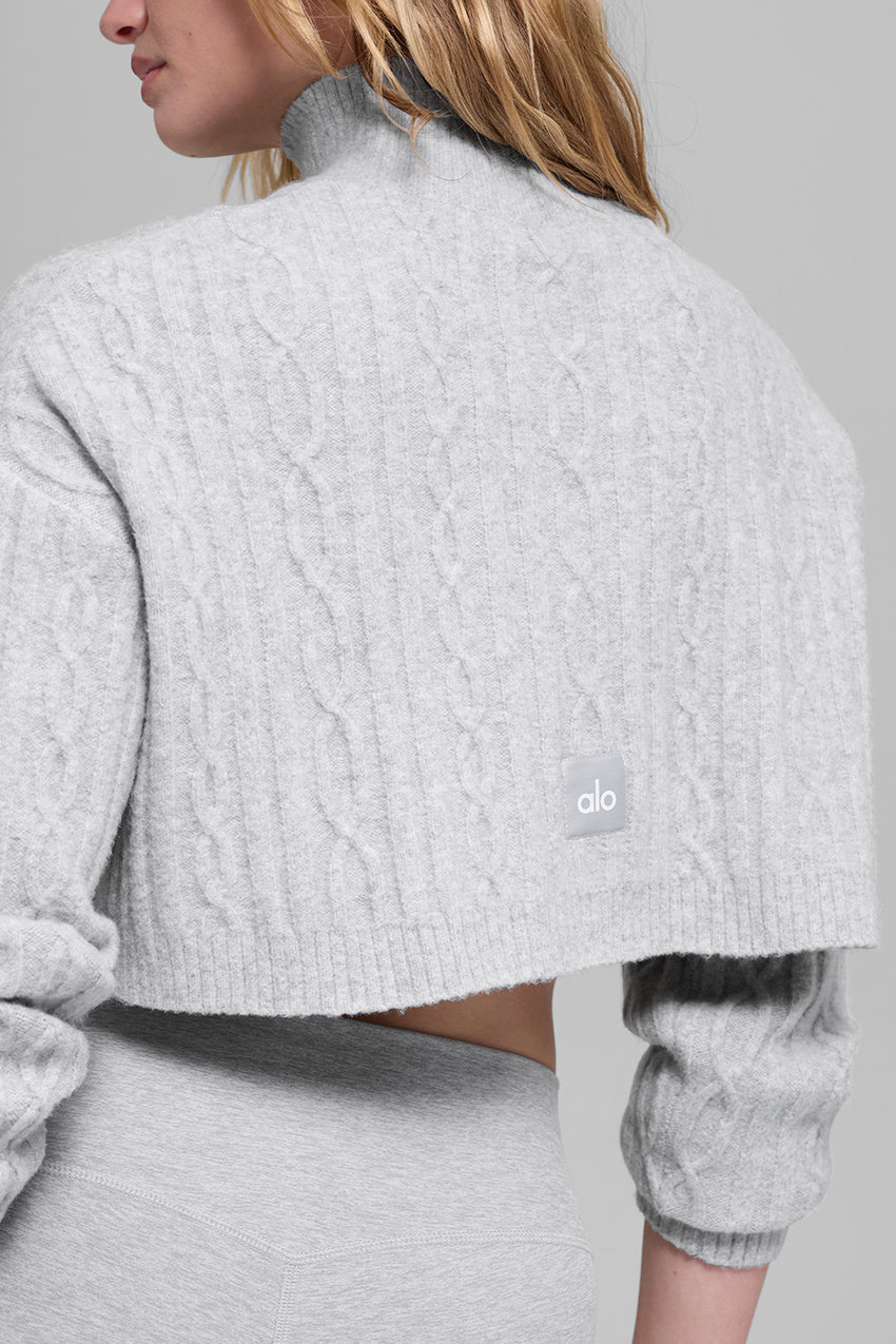 Cable Knit Cropped Winter Bliss Turtleneck Long Sleeve - Ivory
