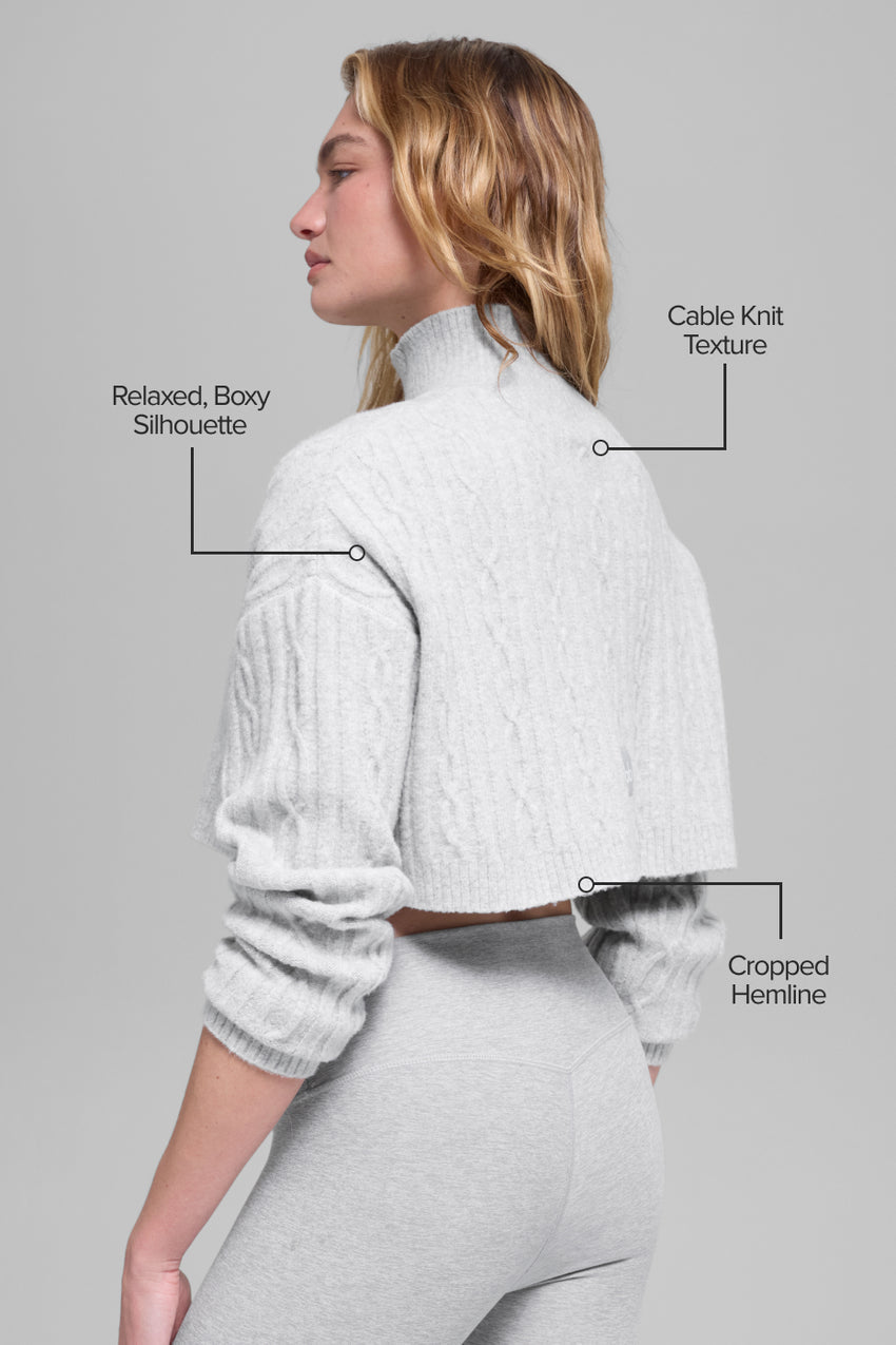 Cable Knit Cropped Winter Bliss Turtleneck Long Sleeve - Ivory