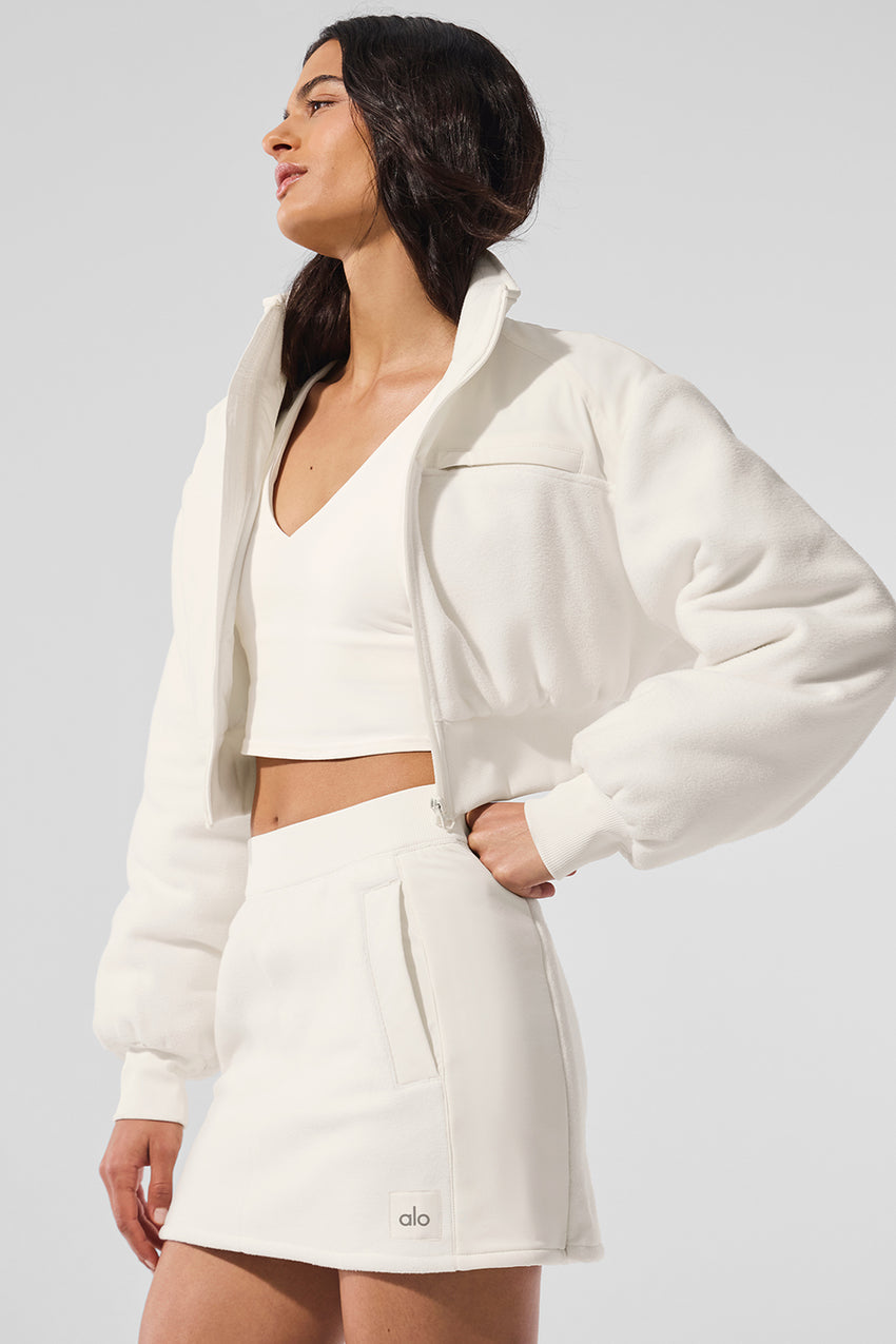 Polar Fleece Cropped Wintry Mix Jacket - Ivory
