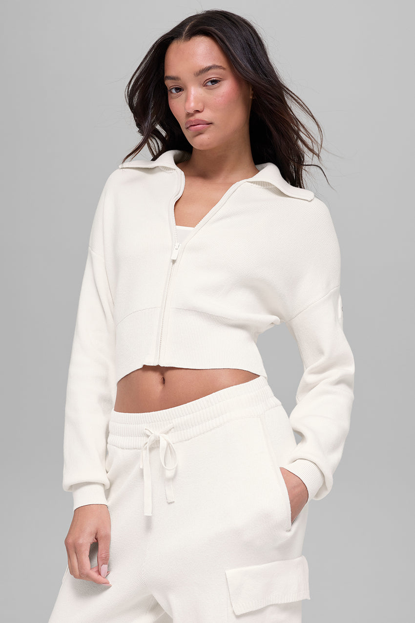 Scholar Knit Cropped Full Zip Jacket - Athletic Heather Grey