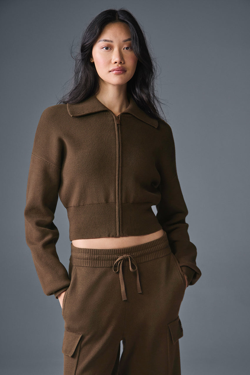 Scholar Knit Cropped Full Zip Jacket - Athletic Heather Grey