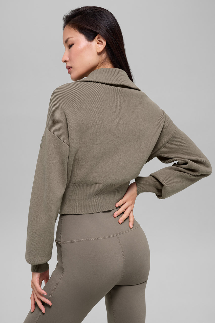 Scholar Knit Cropped Full Zip Jacket - Athletic Heather Grey