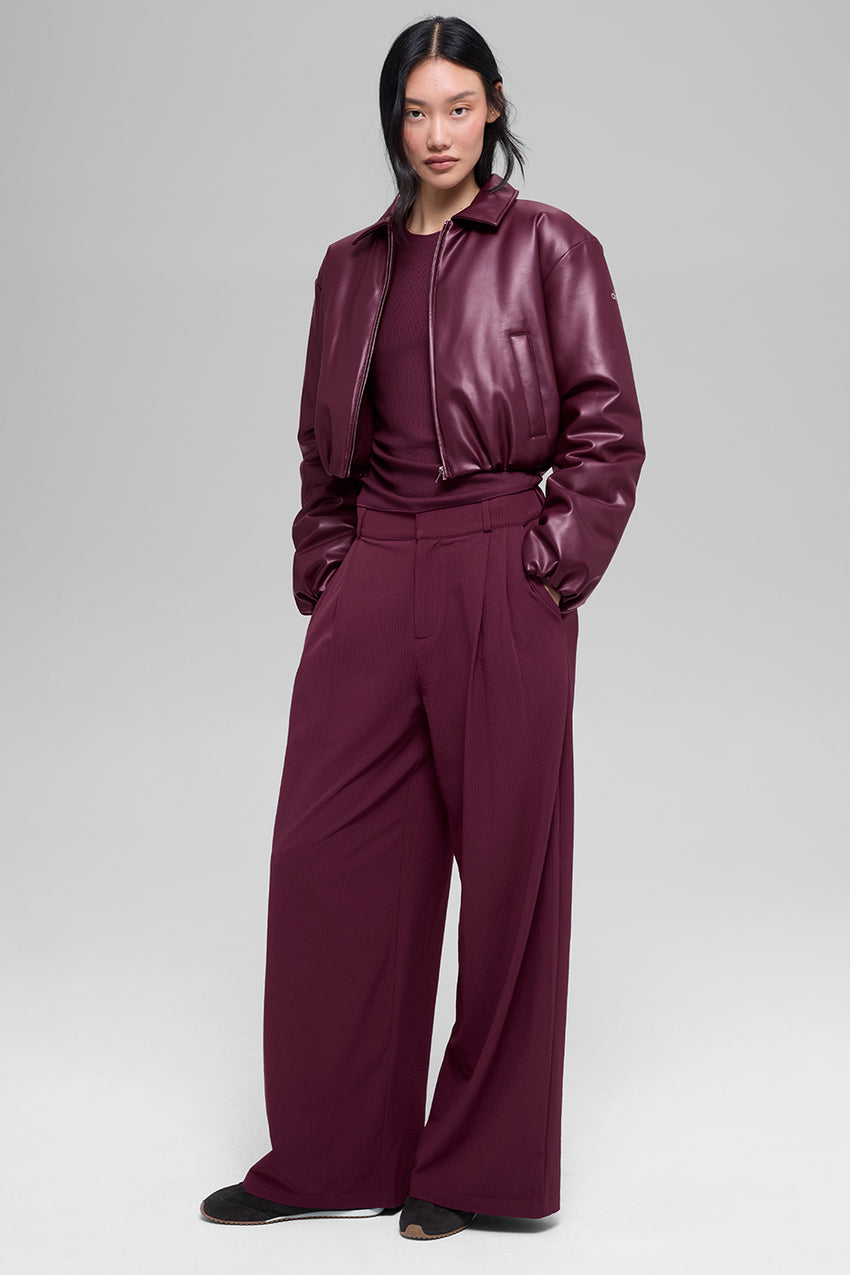 Faux Leather Cropped Premier Bomber - Black