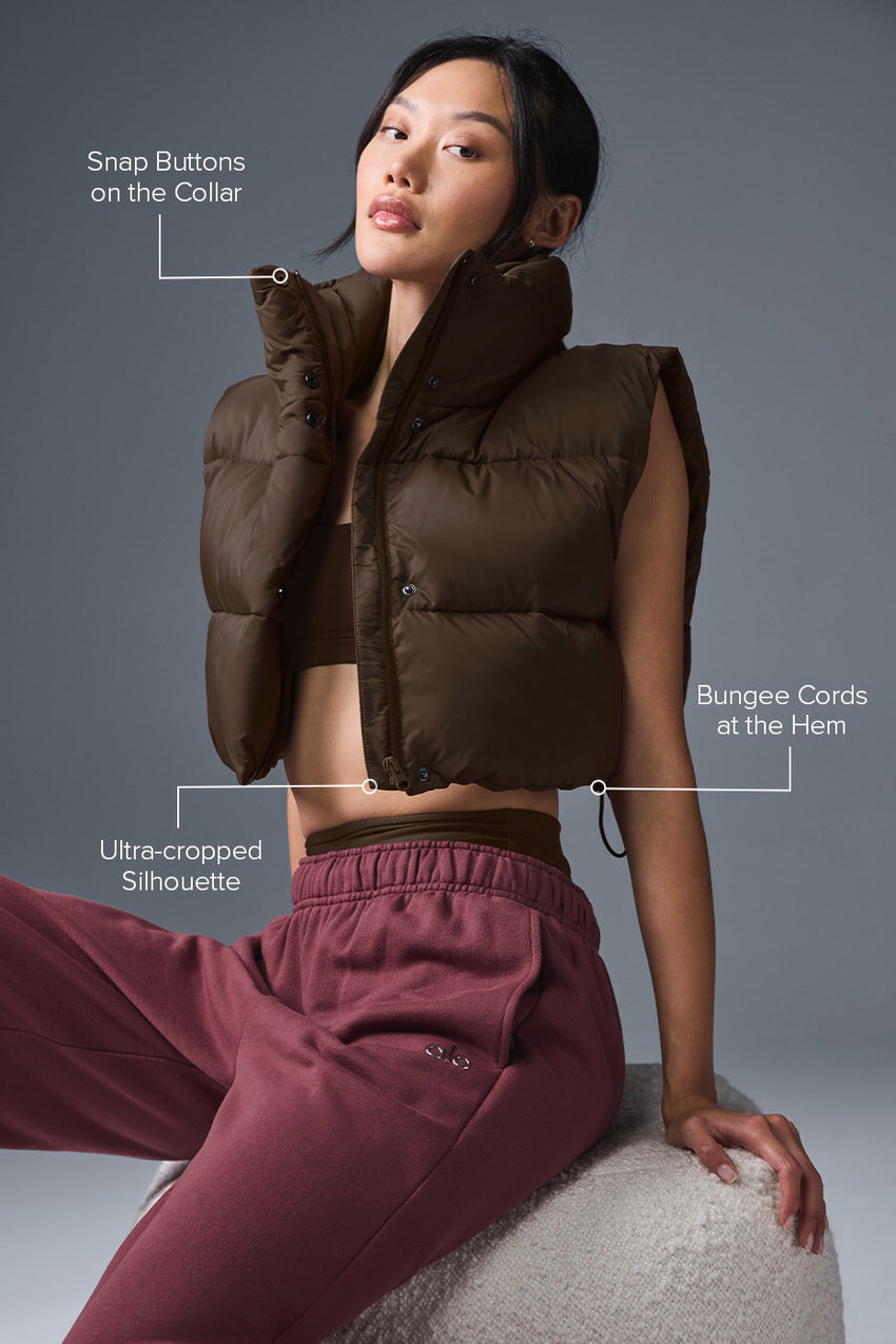 Cropped Gold Rush Puffer Vest - Black