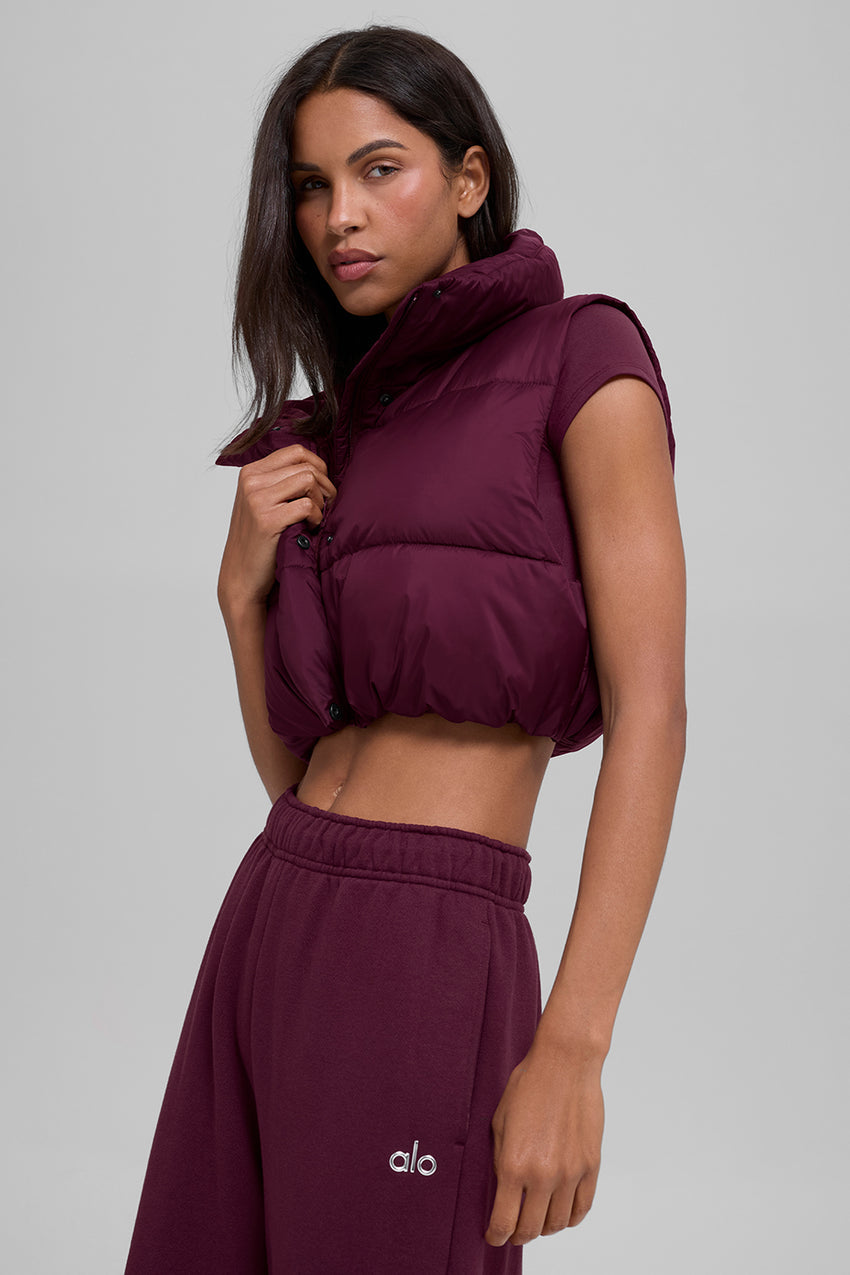 Cropped Gold Rush Puffer Vest - Black
