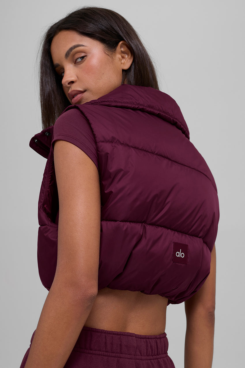 Cropped Gold Rush Puffer Vest - Black