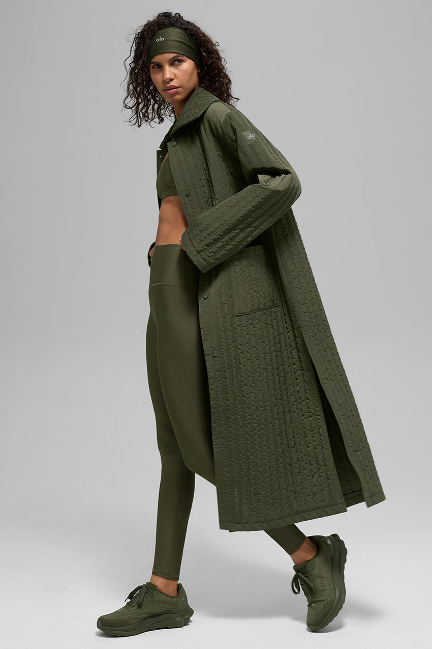 Quilted Skyline Long Coat - Black