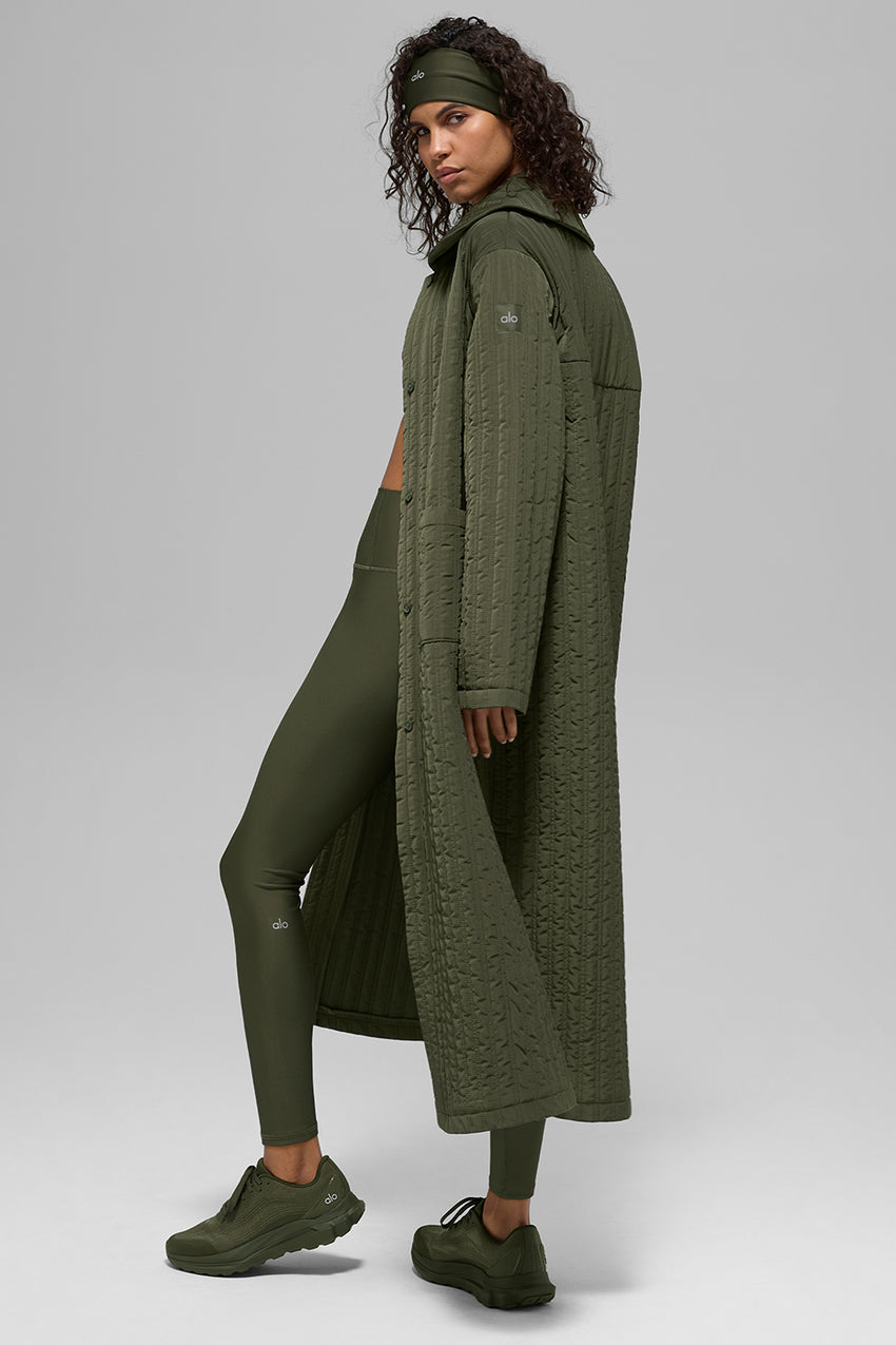 Quilted Skyline Long Coat - Black