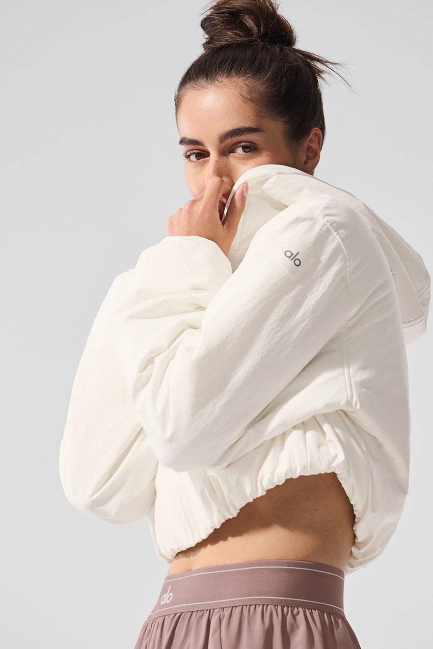 Cropped Mountain Peak Full-Zip Hoodie - Black