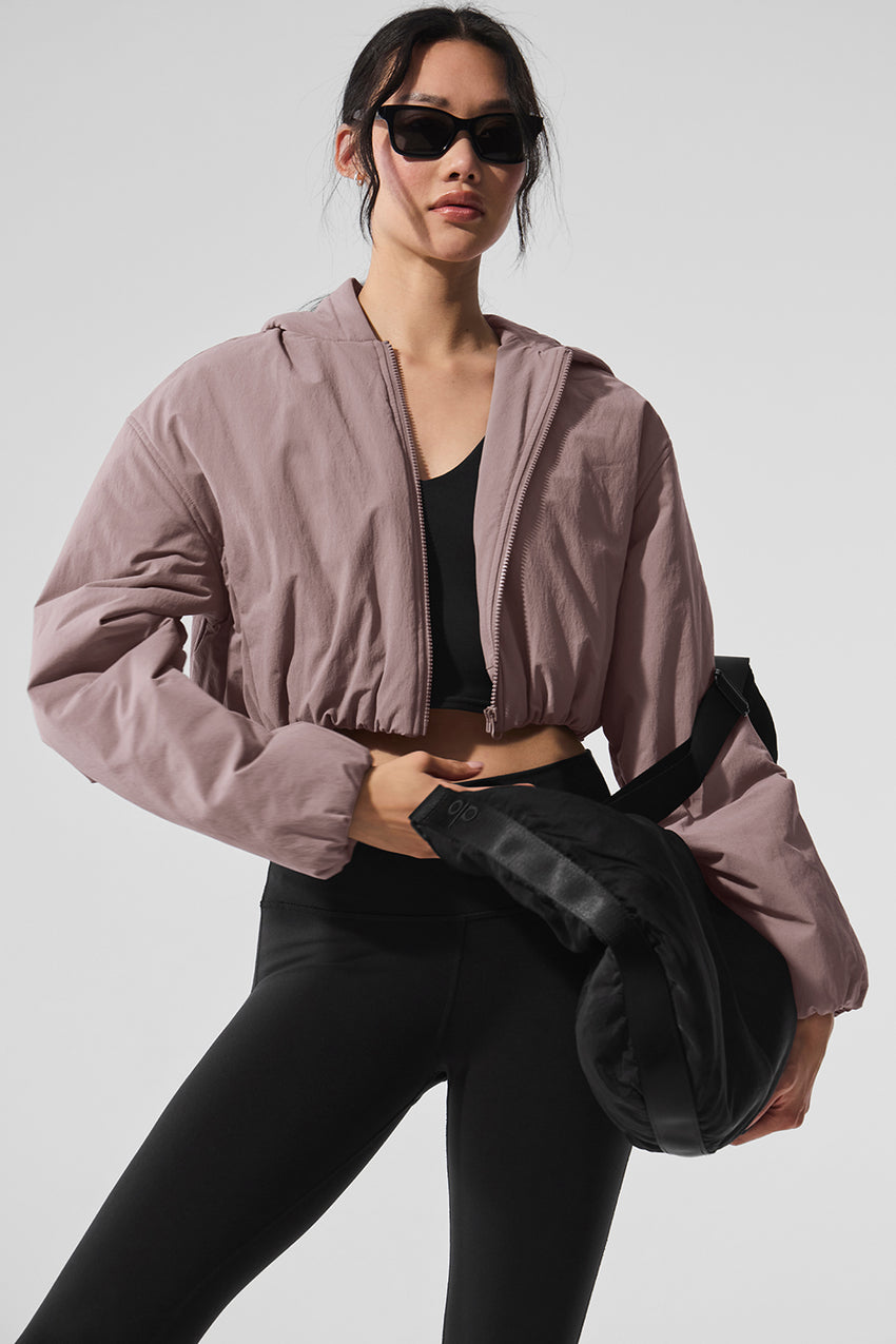 Cropped Mountain Peak Full-Zip Hoodie - Black