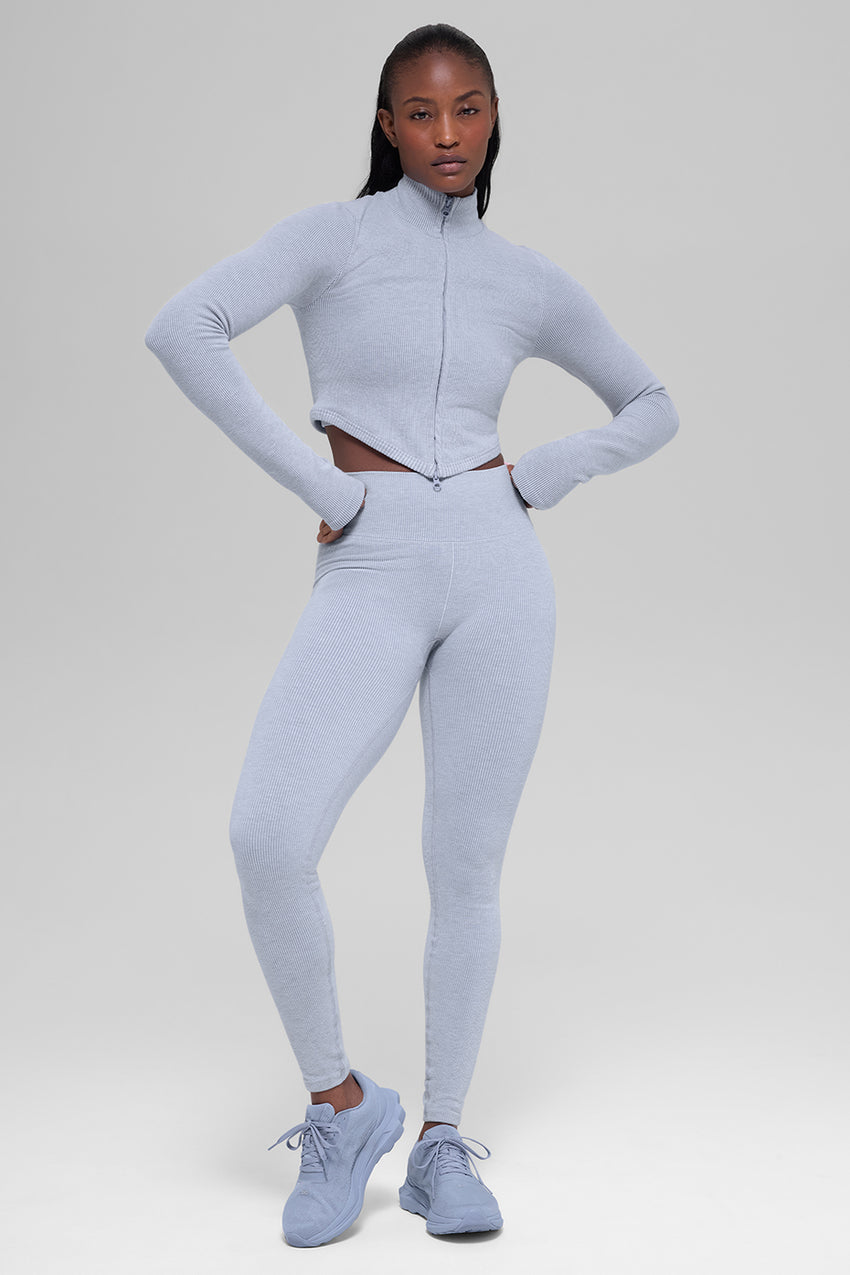 Seamless Two Tone Rib Jacket - Black