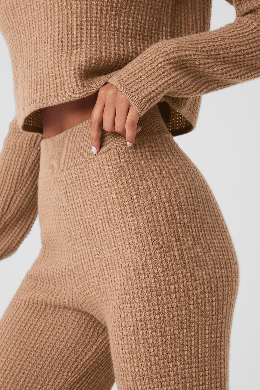 Cashmere High-Waist Plush Waffle Pant - Black