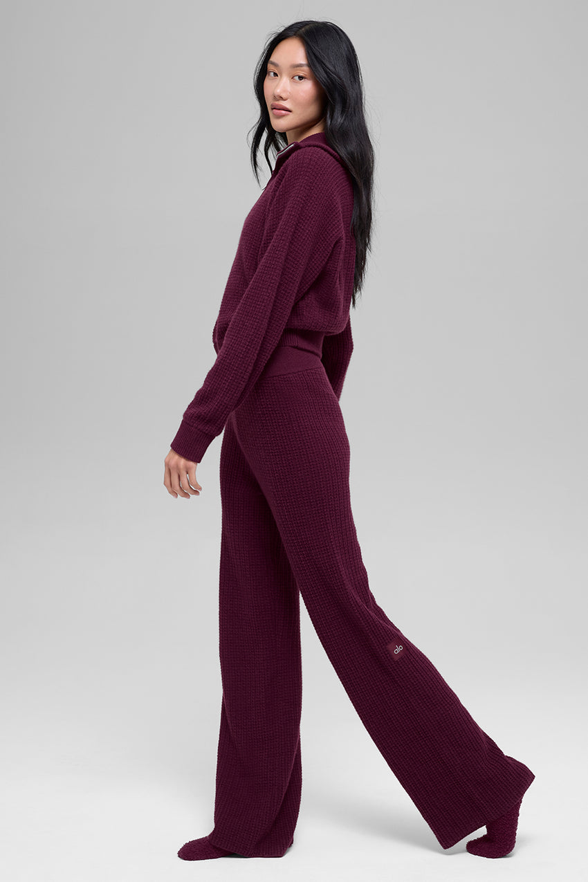 Cashmere High-Waist Plush Waffle Pant - Black