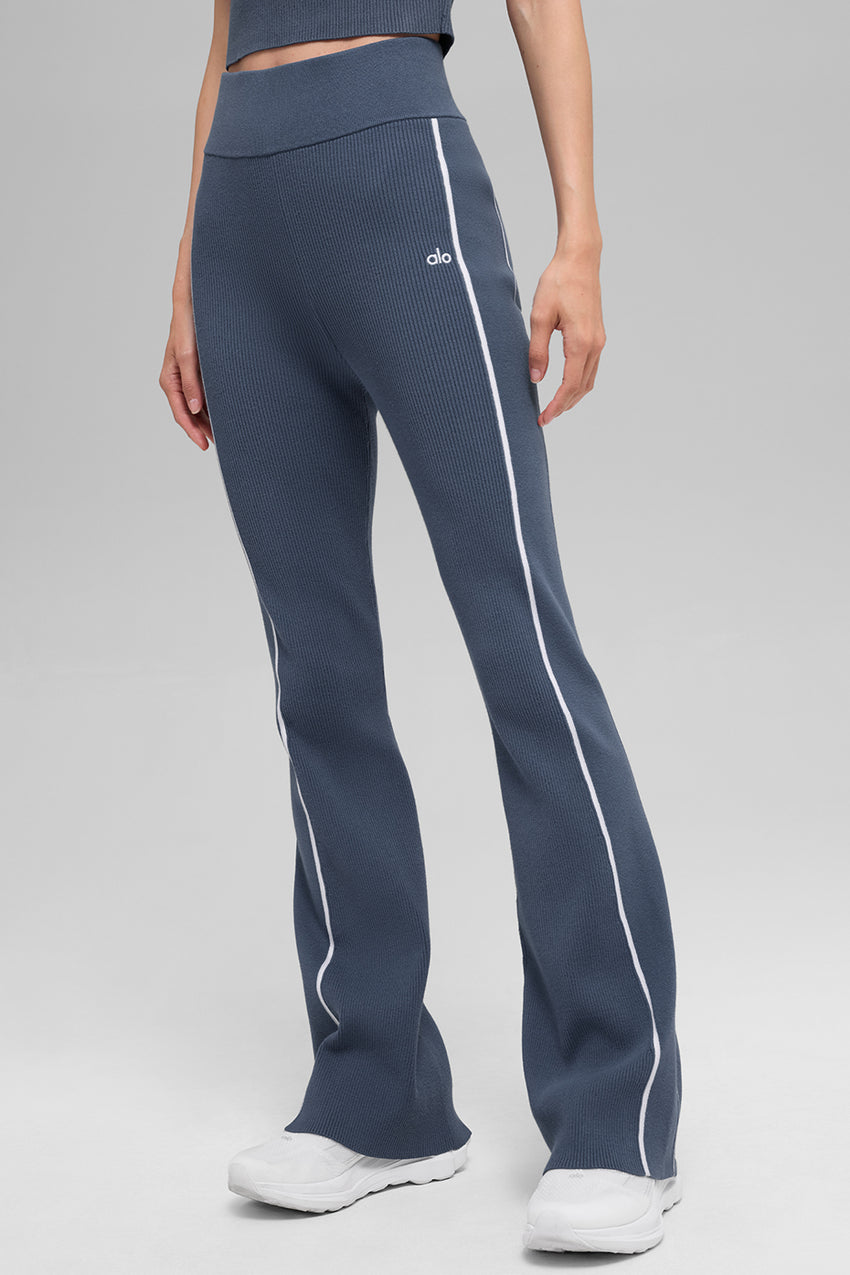 Ribbed Sweater Knit Highline Flare Pant - Black/White