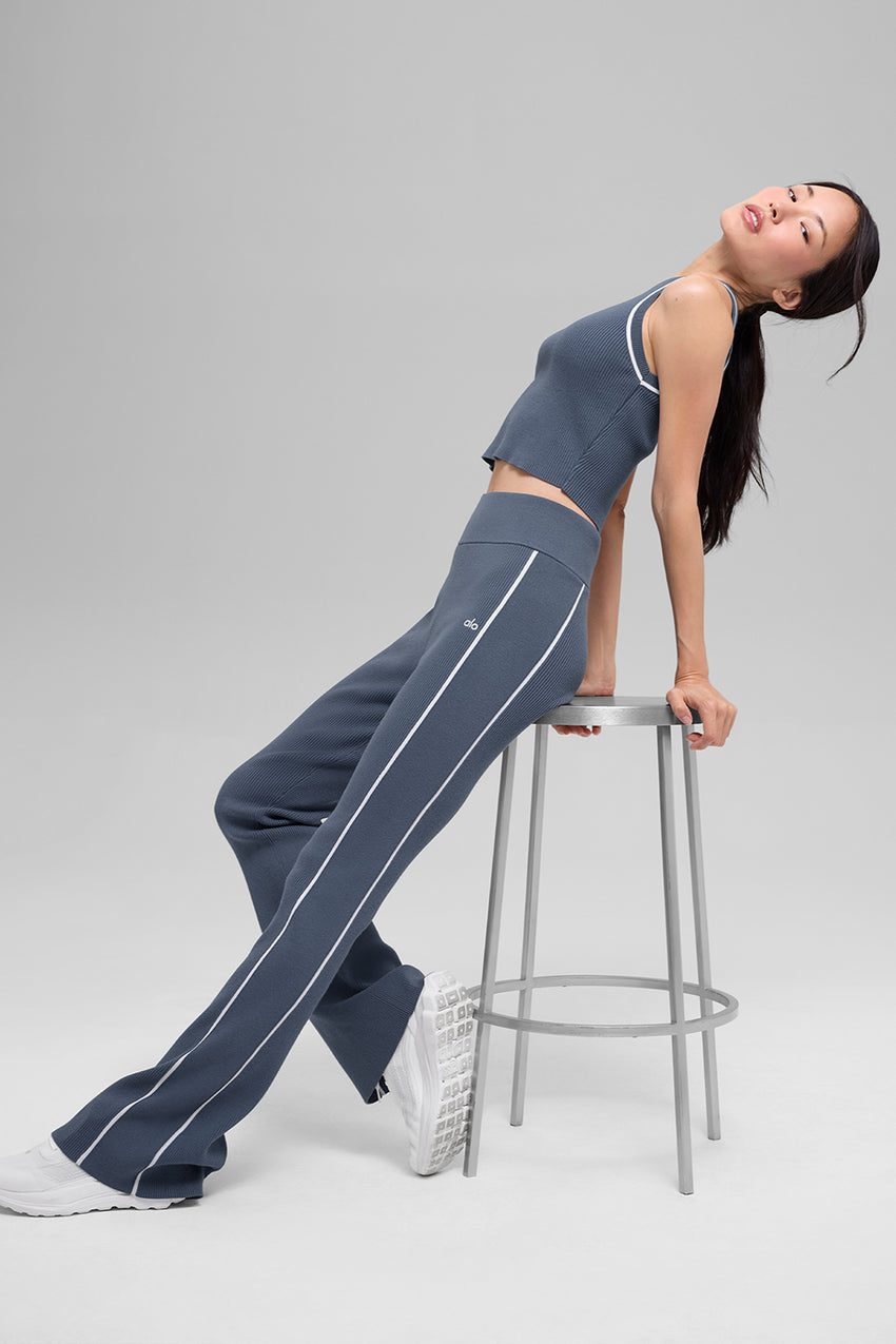 Ribbed Sweater Knit Highline Flare Pant - Black/White