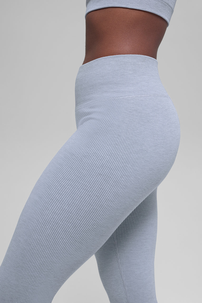 Seamless High-Waist Two Tone Rib Legging - Black