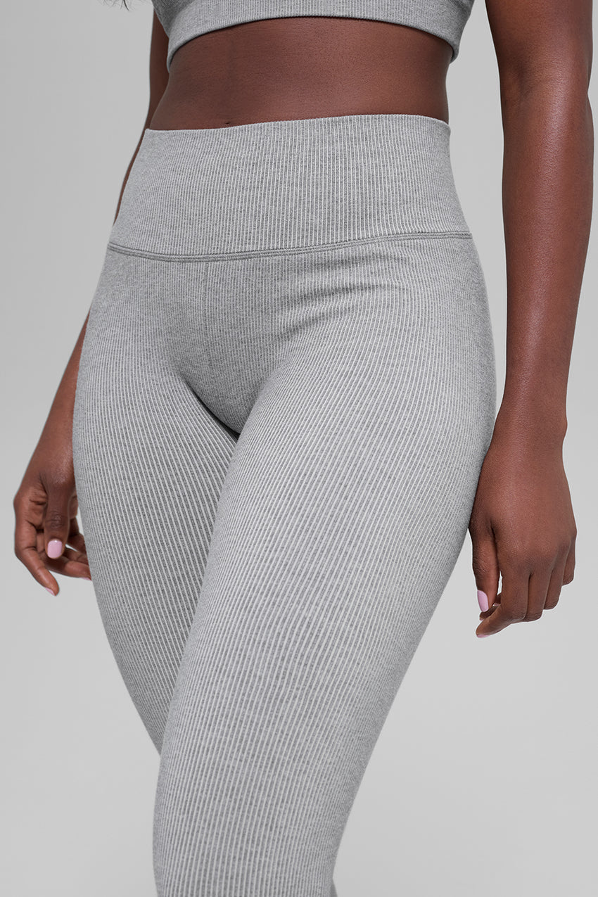 Seamless High-Waist Two Tone Rib Legging - Black