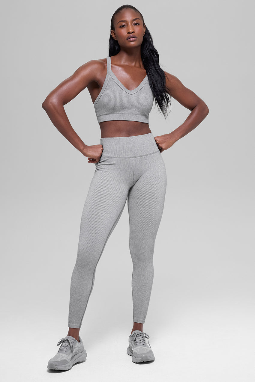 Seamless High-Waist Two Tone Rib Legging - Black